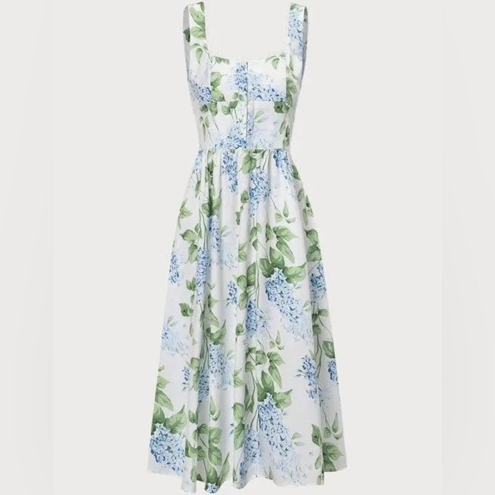 RIHOAS Floral Midi Dress - White and Green
